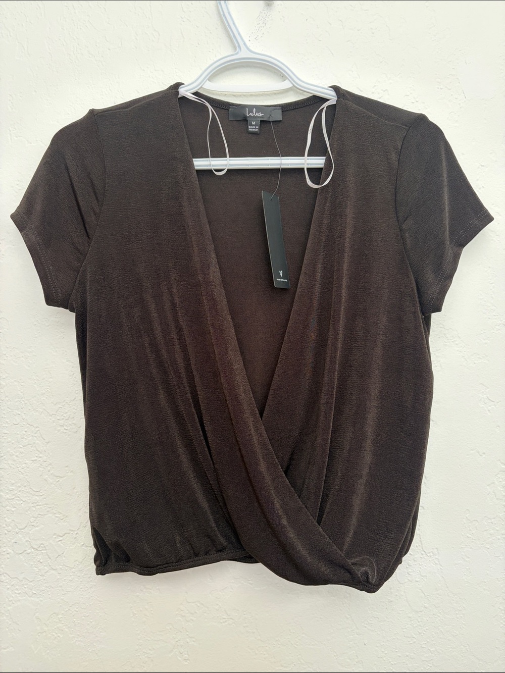 Lulu's Black Short Sleeve Wrap Crop Top